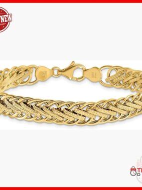 14K Yellow Gold Polished Textured Fancy Link Chain Bracelet 7.75 Inches